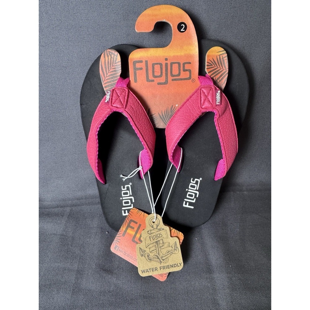 Flojos Flip Flops Girls Size 2 Pink Tumbled EVA Strap Water Friendly Sandals New